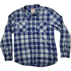 Levi's Mens Western Shirt Blue Plaid Cotton XXL Long Sleeve Button‎ Front